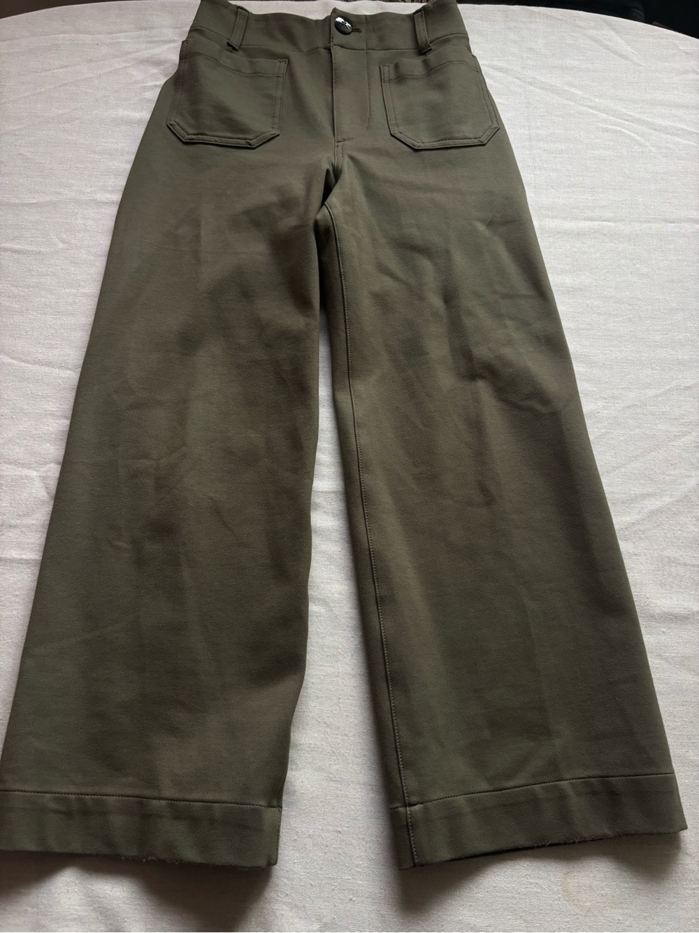 Anthropologie Maeve Colette Ponte High Rise Wide Leg Crop Pants 25 Green - Picture 2 of 12
